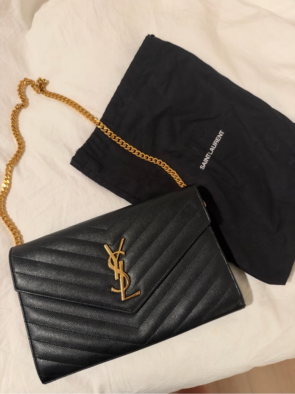 Saint Laurent YSL Monogram Large Wallet on Chain in Grained Leather